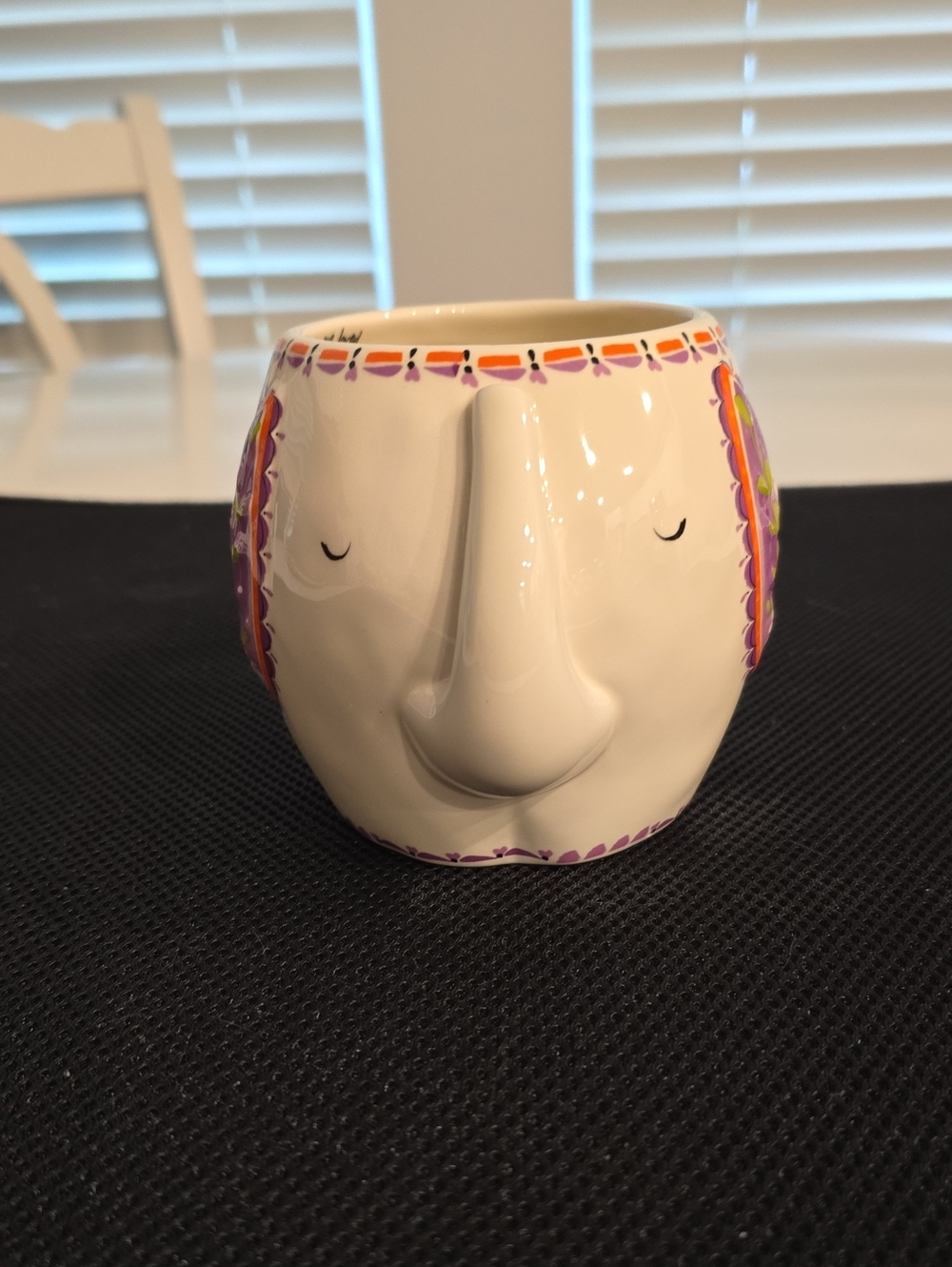 NATURAL LIFE White Ceramic Elephant Planter with Purple and Orange Trim